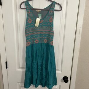 Stitch Fix Skies are Blue NWT Dakoda 2fer Dress, Teal Pink Size L Aztec